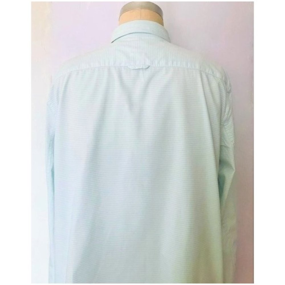 GAP AQUA BLUE WHITE STRIPE FITTED BOYFRIEND LONG SLEEVE SHIRT XL NWT - Picture 6 of 8